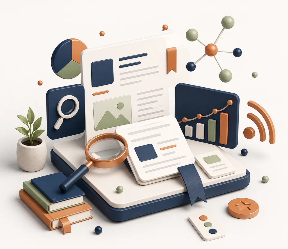 Ilustración de ideas y artículos de marketing digital